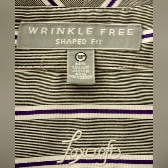Foxcroft Womens Shirt Shaped Fit Sz10P Gray/Purple Striped Button-Up Non-Iron - Picture 7 of 11